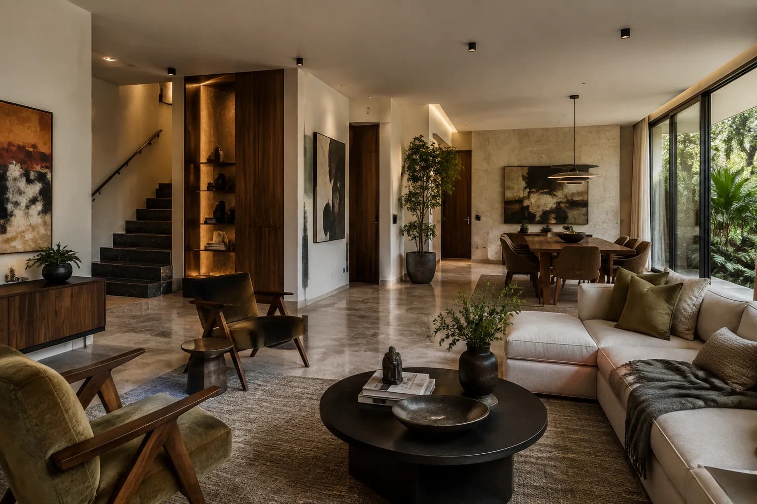 Connected living and dining spaces in a complete Steed Art home renovation